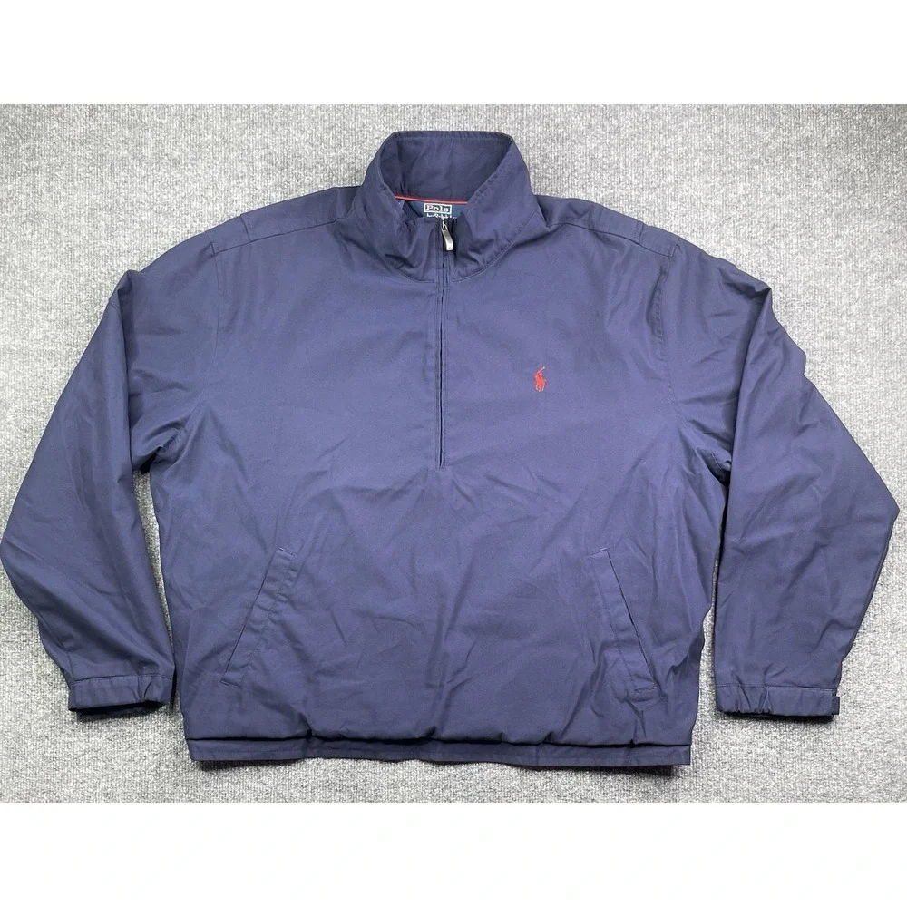 Polo Ralph Lauren‎ Windbreaker Mens XL Navy Blue Half Zip Pullover Jacket